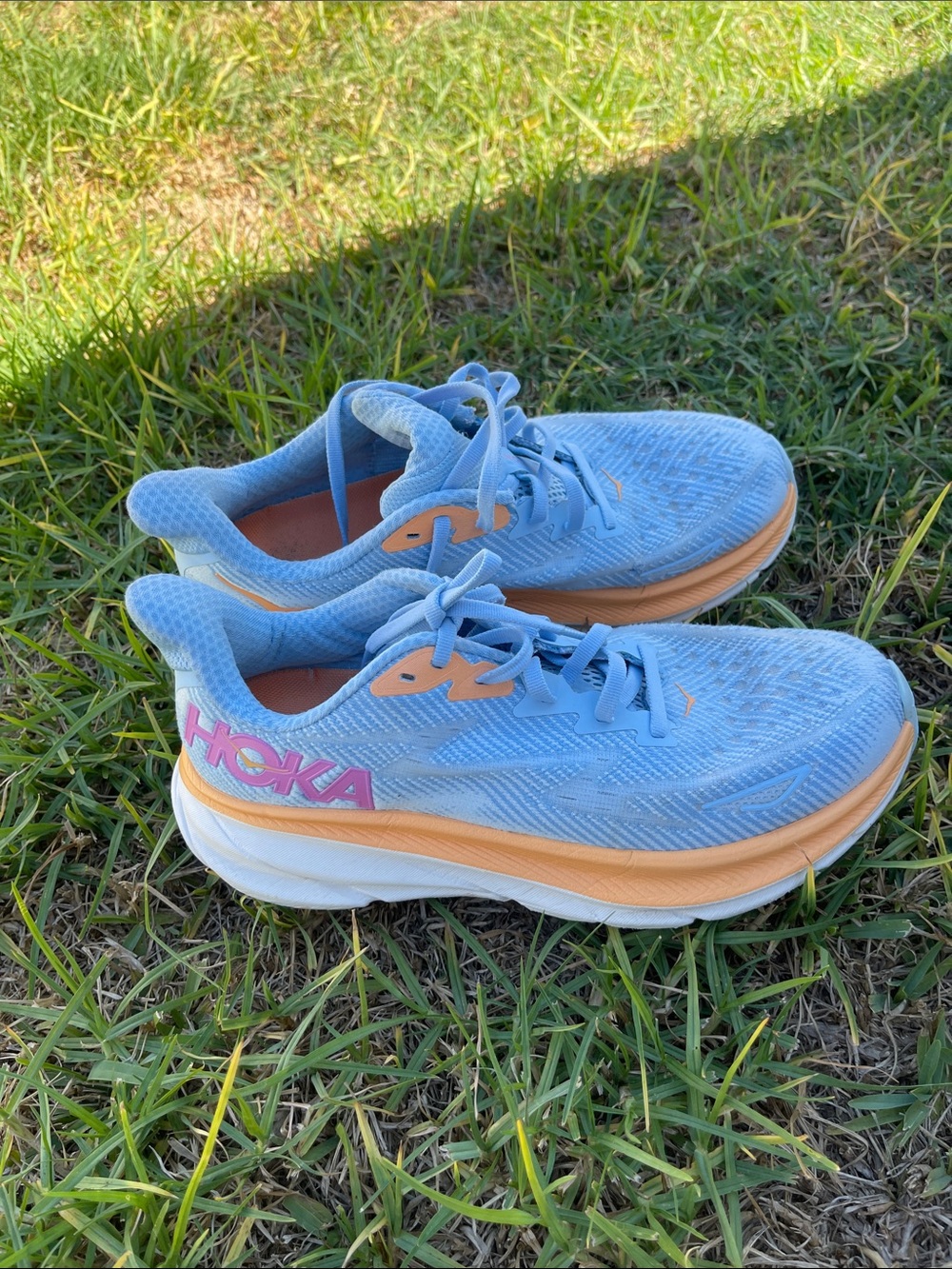 Hoka Women's Sky Blue Running Shoes with Peach Trim - Picture 2 of 5